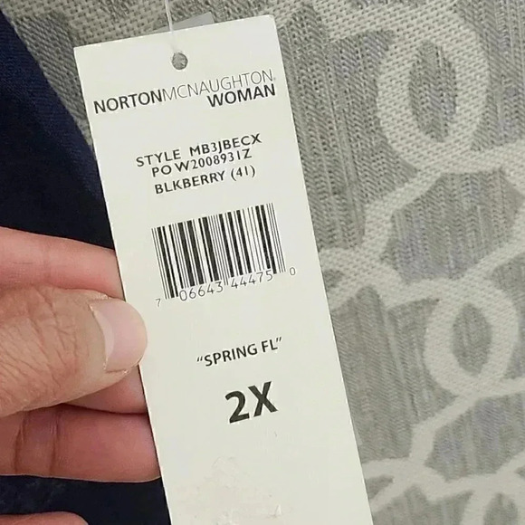 NWT Norton McNaughton Linen Blend Button Up Embroidered 3/4 sleeve women's Shirt - Picture 8 of 10